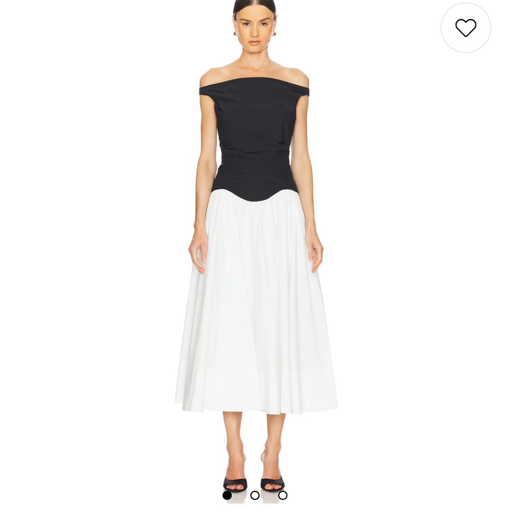 Jonathan Simkhai Cersei Off Shoulder Midi Dress in White Black Multi- Sz 0 New